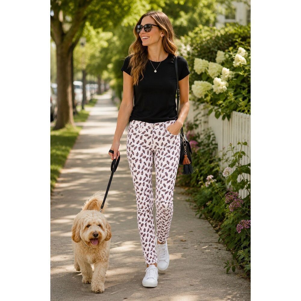 ISABEL MARANT ETOILE Pink Iti White Floral Print Corduroy Pants Size 38 NWT